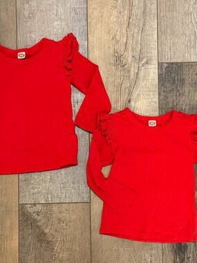 Lot of 2 Twin Girl Matching Red Long Sleeve Shirts